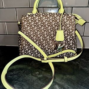 DKNY Brown Satchel with lime Accents